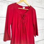 Worthington  Sexy Red Double Tie Keyhole 3/4 Sleeve Blouse Top Size Large Photo 3