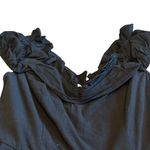 Free People 100% Cotton Black Midi Dress Ruffle Smocked Tie Back Size Small Photo 2