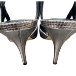 Calvin Klein Slingback Heels Pointed Toe Snakeskin Print Metallic Silver 9.5M Photo 4