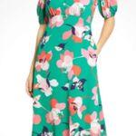 Vince Camuto  Floral Pebble Crepe Midi Dress in Green Size 4 Photo 0