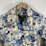Eddie Bauer Vtg.‎  Floral Print Belted Trench Coat Spring Jacket Blue White Small Photo 7