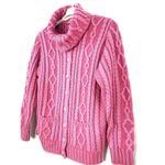 Aran Crafts Womens Pink Cable Knit Merino Wool Cardigan Sweater Size Large Photo 3