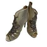 Badgley Mischka Lianna Booties Women's Sz 8M Champagne Satin Embellished Heels Photo 0