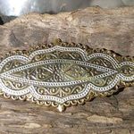 Antique Vintage Damascene Art Deco Gold Tone Silver Filigree Bar Brooch Pin FLAW Photo 4