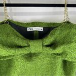 ZARA  Blogger Favorite Green Tweed Bow Mini Dress Gold Chain Straps Size Medium Photo 4