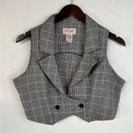 Plaid VEST Top Crop Vest Waistcoat Y2K Black White Check V Neckline Grunge Boho Gray Size L Photo 0