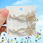 Set Of 2 Butterfly‎ Alloy Rhinestone Imitation Pearl Fashion Hair Clips Gold Photo 4
