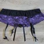 Vintage ESCANTE 2 pc lingerie set balconette bra garter belt purple lace small s Photo 1