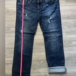 Paige Maternity Adjustable Waist Straight Leg Dark Distressed Denim Blue Jean 31 Photo 7