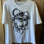 ZARA  white T-Shirt with Abstract Face Design Photo 0