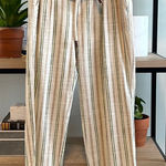 Anthropologie Maeve by Sutton Cotton Tapered Belt Neutral Stripe Cropped Pant, 8 Photo 0