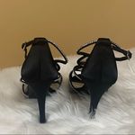 Caparros 🛍️  Black Satin Open Toe Silver Jeweled Rhinestone Mesh High Heels 6 Photo 6