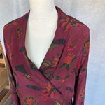 Nancy Crystal Women's Floral Silk Blouse Size 6 Burgundy V Photo 1