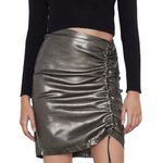 ZARA  Metallic Faux Leather Synch Front Mini Pencil Skirt Bronze Brown Small Photo 0
