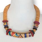 Vintage Necklace Hand Painted Wooden Discs Multicolored Tribal Art To Wear Tan Photo 7