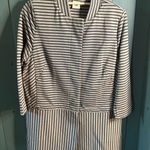 CAbi Grey and Navy Blue Striped Blazer | Size Large Photo 0
