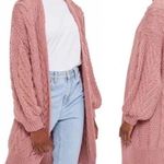 Topshop Cable Knit Balloon Sleeve Cardigan Sweater - Dusty Rose- Size 6 Photo 0