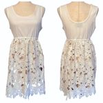 Judith March White Crochet/Lace Dress Tan Lining Large 466D-1 Photo 1