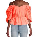 Tanya Taylor Caroline Cold-Shoulder Peplum Top in Melon Photo 0