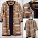 Ann Taylor  3/4” Sleeve Long Rail Stripe Heavyweight Topper Classic Jacket Size S Photo 2