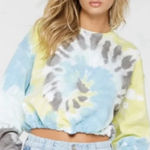 Urban Outfitters BDG Tye Dye Cropped Sweatshirt Crew Neck Blue Yellow NEW NWT Photo 0