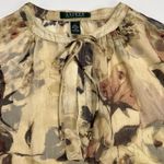 Lauren Ralph Lauren Tan Floral Chiffon Georgette Split Neck Sheer Blouse Size XL Photo 7