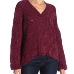 Cotton Emporium New  Chenille Chunky Knit Sweater V-Neck Pullover Burgundy Photo 0