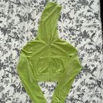 Lime Green Rhinestone Bunny Cropped Hoodie Size XS Photo 3
