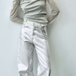 ZARA NWT  TRF Metallic Effect High-Waisted Jeans Straight wax coated relaxed fit Photo 0