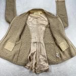 Angel of the North Knit Tweed Jacket Ruffle Hem Full Zip Beige Small Tan Photo 4
