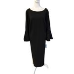 Calvin Klein Bell Sleeve Boat Neck Sheath Dress 3 Quarter Sleeve 20W Black NWT Photo 1