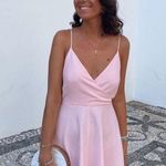 ZARA NWOT  LINEN BLEND PINK MIDI Dress With Bow Tie back Photo 7