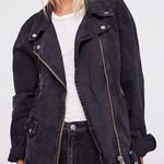 Free People Black Oversized Moto Denim Jacket Photo 0