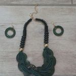 3 Piece Green Beaded Statement Necklace and Earring Set Photo 0