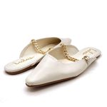 Lulus  Lavareta White Chain Pointed-Toe Loafer Slides Cream Off-White Size 7.5 Photo 4