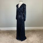 AQUA Sequined Long Sleeve V-Neck Sparkly Evening Gown Navy Blue Size 4 Dress Photo 3