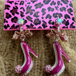 Betsey Johnson New  Pink Heels Drop Earrings Bow Crystal Y2K Glam Photo 0