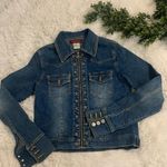 Denim Jean Jacket Eyelet Detail Ladies Sz XL Buttons Moto Blue Photo 0