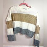 Sincerely Jules | Acrylic Cream, Brown, & Gray Striped Sweater | Size Small Photo 0