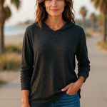 Woman Within Black Heather Space Dye Waffle Knit Hoodie Size 22 24 1X Photo 0