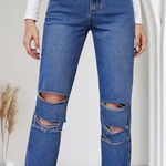 SheIn Ripped High Rise Mom Jeans Waist 30 Size Medium Distressed Denim Casual Photo 0