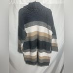 Chico's Chico’s Sz 2 Striped Knit Shawl Cardigan Coatigan Open Front Safety Pin Closure Photo 2