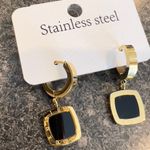 Fashion titanium steel roman numerals geometric square earrings Gold Photo 5