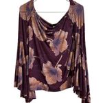 We The Free Free People Birds of Paradise Floral Flare Sleeve Top Sz M Mulberry Photo 5