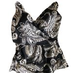Lands' End Lands’ End Tankini Ruched Top Black White Paisley Sz. 14DD Built In Bra Beach Photo 1
