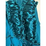 VTG Divine Modes Womens Blue Satin Ruffle Cotton Puffy Fit Flare Midi Dress sz L Size L Photo 6