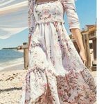 Cara Cara Women’s Blue Hill Trellis Floral Ivory Linen White Midi Dress Size 6 Photo 0