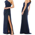 Mac Duggal One-Shoulder Draped Jersey Sheath Gown Navy Size 6 NEW Photo 1