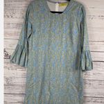 Roller Rabbit Blue Floral Stripe Three Quarter Ruffle Sleeve Dress Women’s Large Photo 2