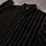 Ralph Lauren Lauren Linen Silk Black Striped Roll Tab Shirt Women's Small Preppy Photo 2